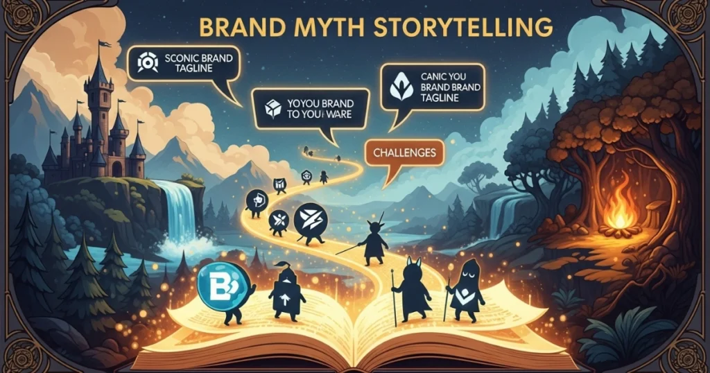 Open book with diverse characters symbolizing brand myth storytelling for marketers using Leyline Pro AI