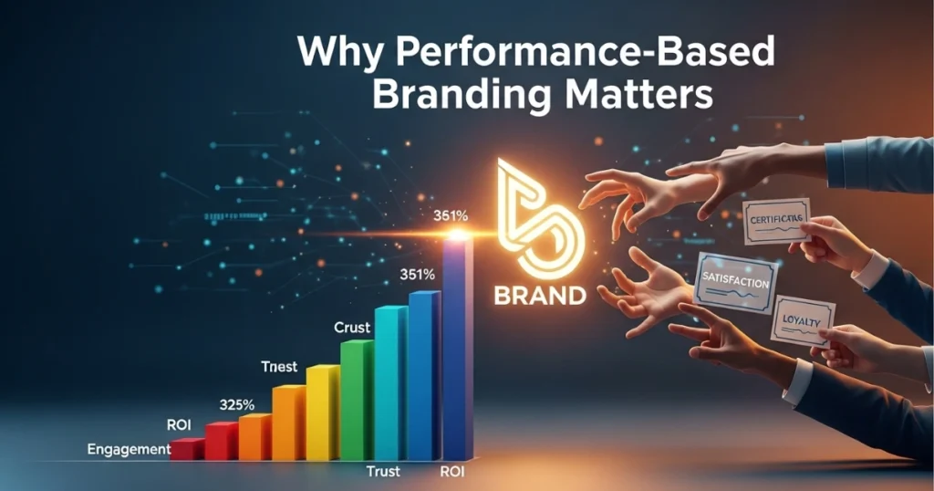 Hands holding growing bar graph symbolizing performance-based branding benefits with Leyline Pro AI